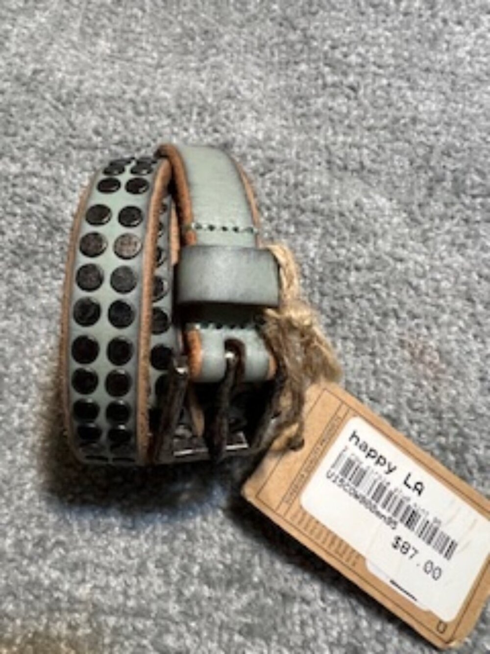NWT Cowboysbelt Genuine Distressed Leather Turquoise w/ Gunmetal Studs Size 95cm